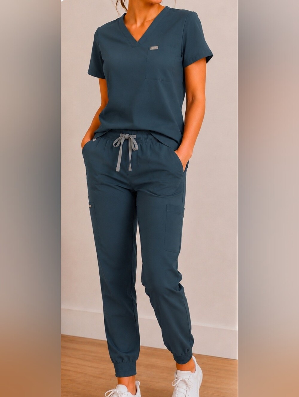 FIGS XS Grey Blue Scrub Set Zamora Jogger Pants V Neck Top